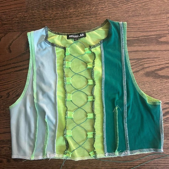 Rehab Lab Tops - Rehab Lab Green and Teal Patchwork Tank Top